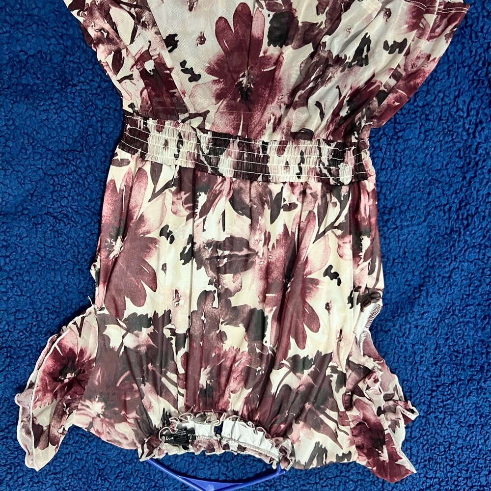 Floral Print Romper in Burgundy and Cream